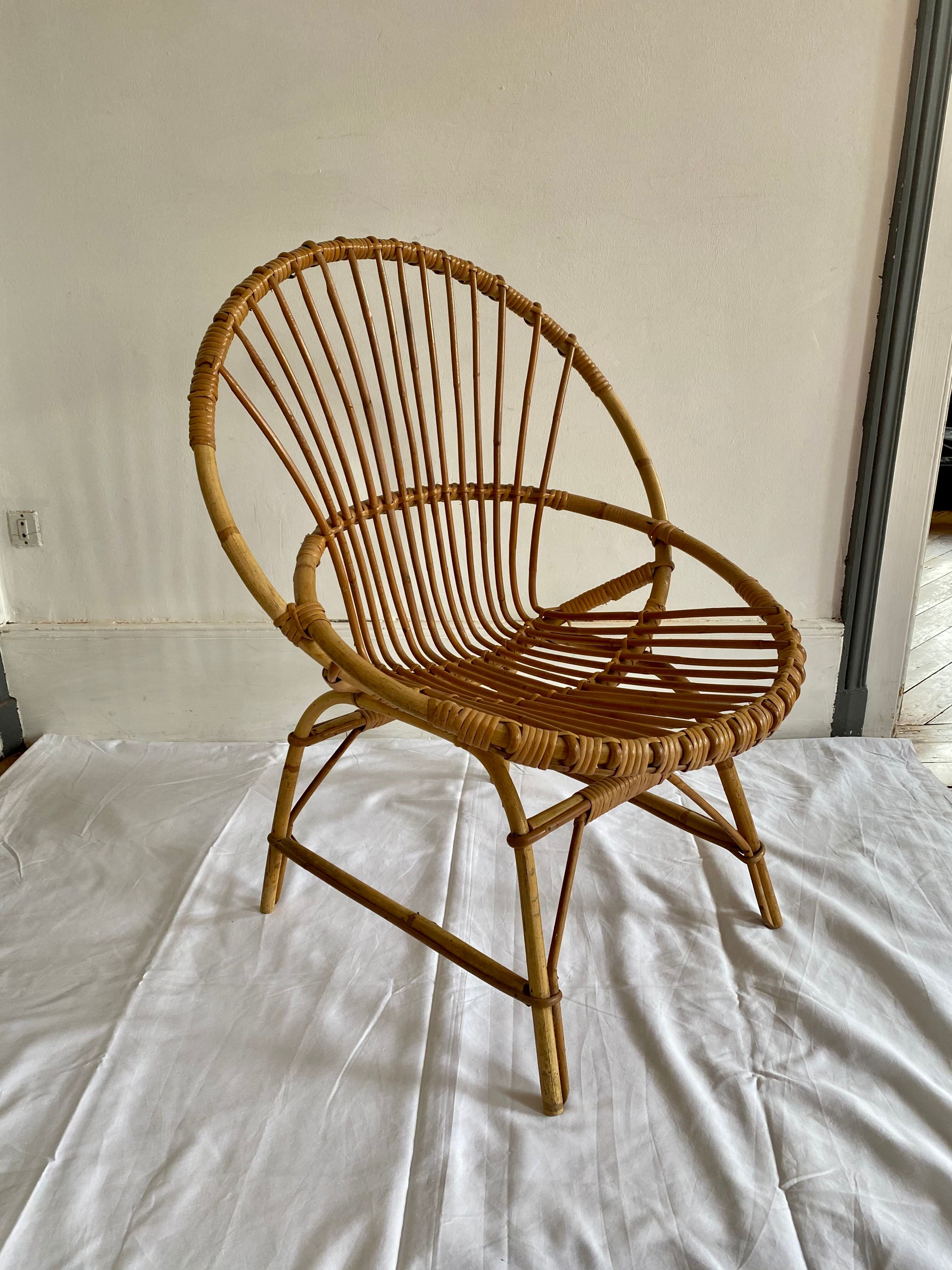 Adult-sized rattan shell chair