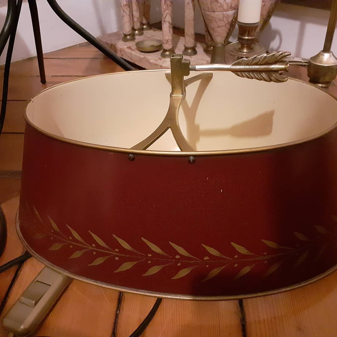 Lampe bouillotte 2 branches bronze doré abat jour tôle