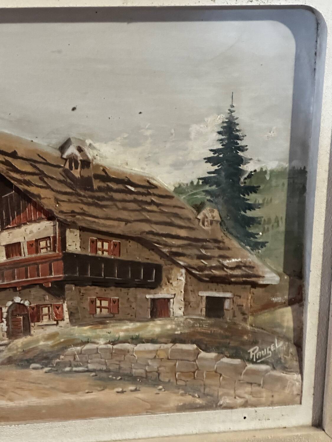 Alpine Table from the 1950s, carved and painted wood, signed by Francois Raugel - 4