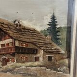 Alpine Table from the 1950s, carved and painted wood, signed by Francois Raugel - 4