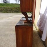 Solid walnut sideboard, moustache legs, black marble top.