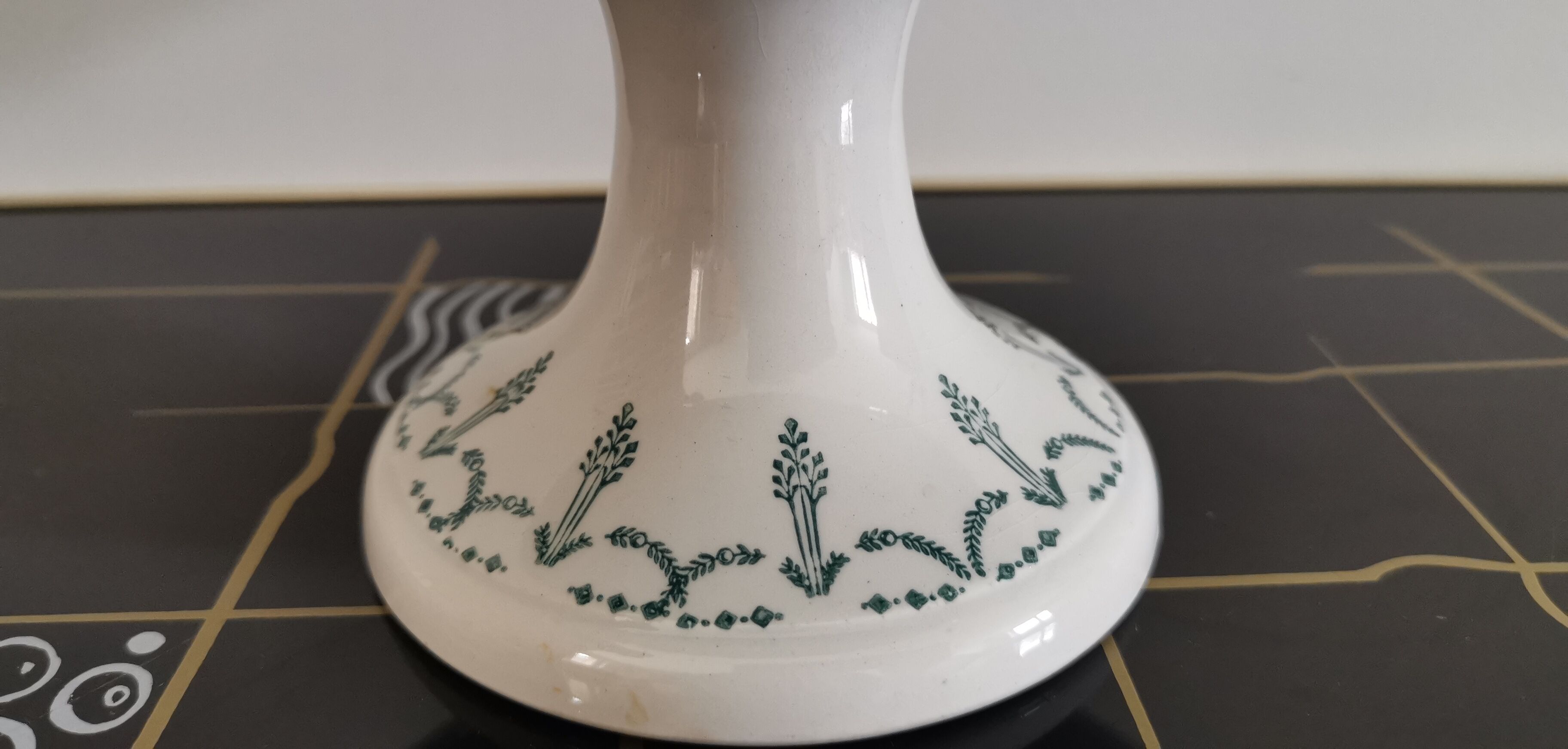 Old compotier iron earth gien green garland 1900-1930