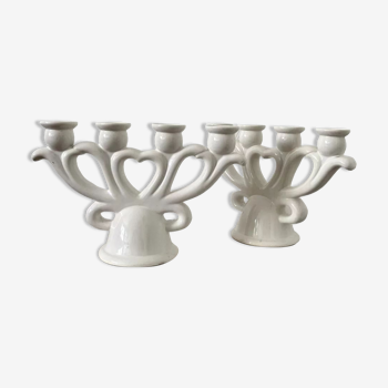 Pair of white porcelain candle holders