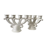 Pair of white porcelain candle holders