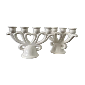 Pair of white porcelain candle holders