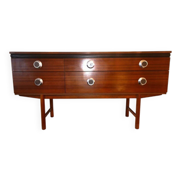 Enfilade Avalon en placage de teck marron, poignées chromées et pieds en bois, 1960s