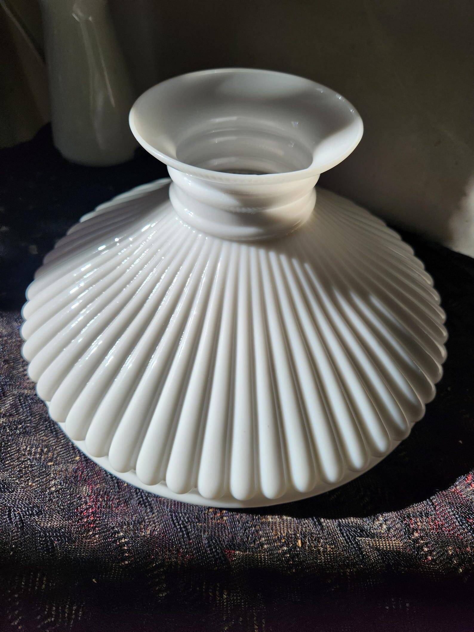 1930s Lamp Shade Art Deco White Opaline Ribbed Glass Lamp Shade Office