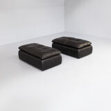 80s black leather pouf, sofa, ottoman set/2