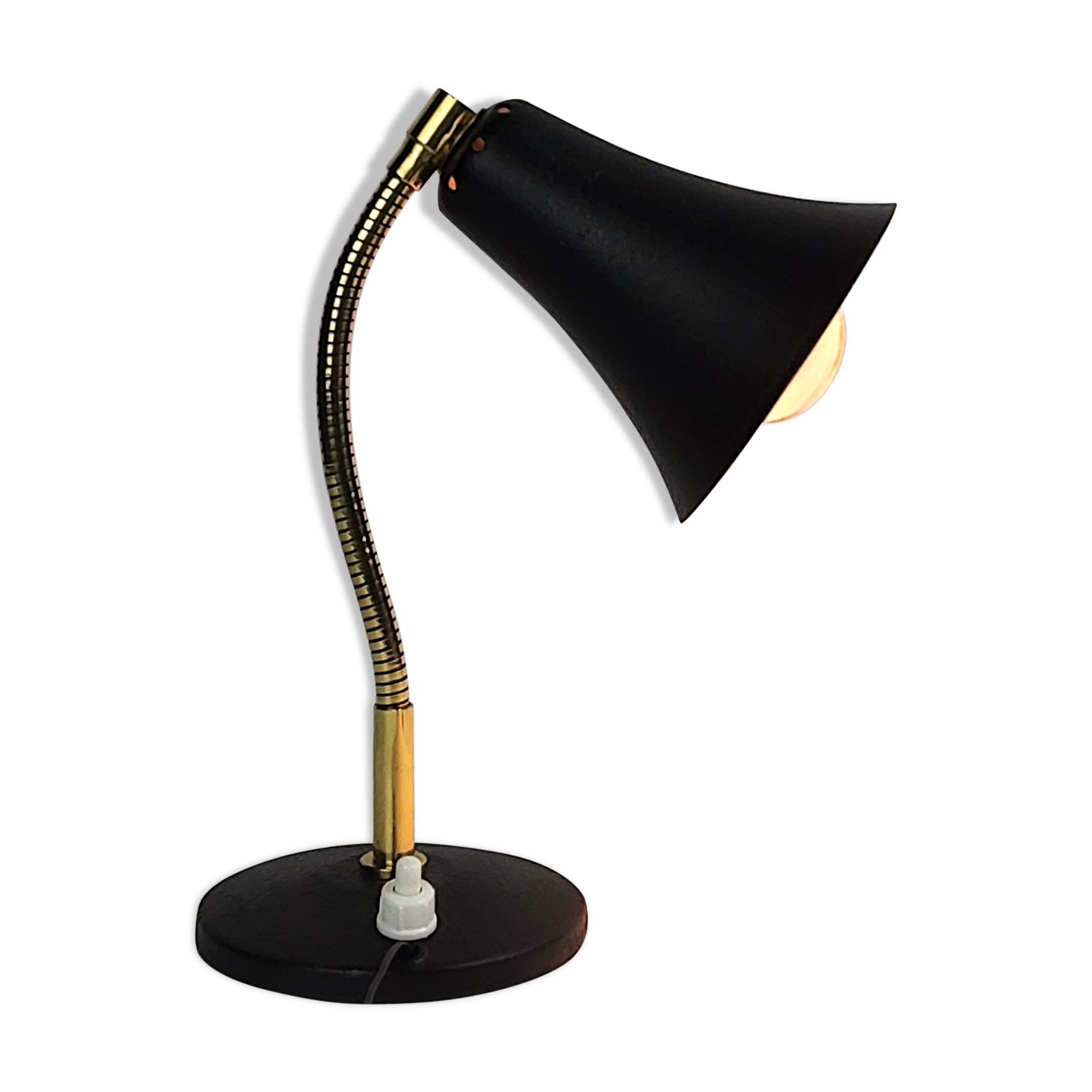 Lamp applies black metal and brass pot 1950