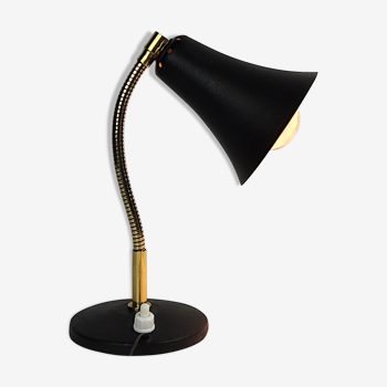 Lampe applique cocotte métal noir et laiton 1950