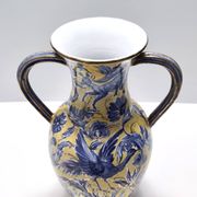 Vintage Handmade Yellow and Blue Glazed Ceramic Amphora by Zulimo Aretini, Italy