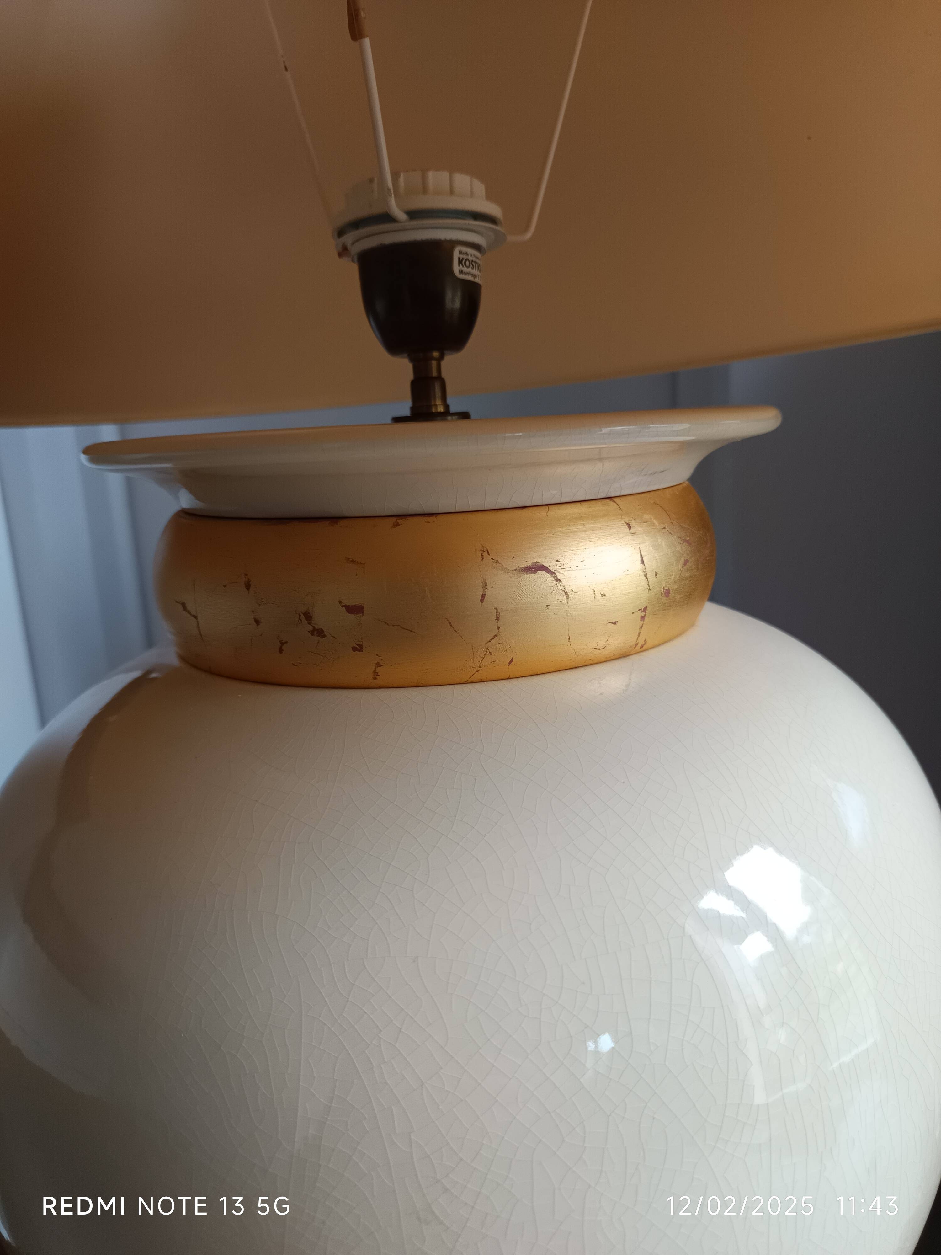 large beige and gold Raku ceramic living room lamp by Robert Kostka