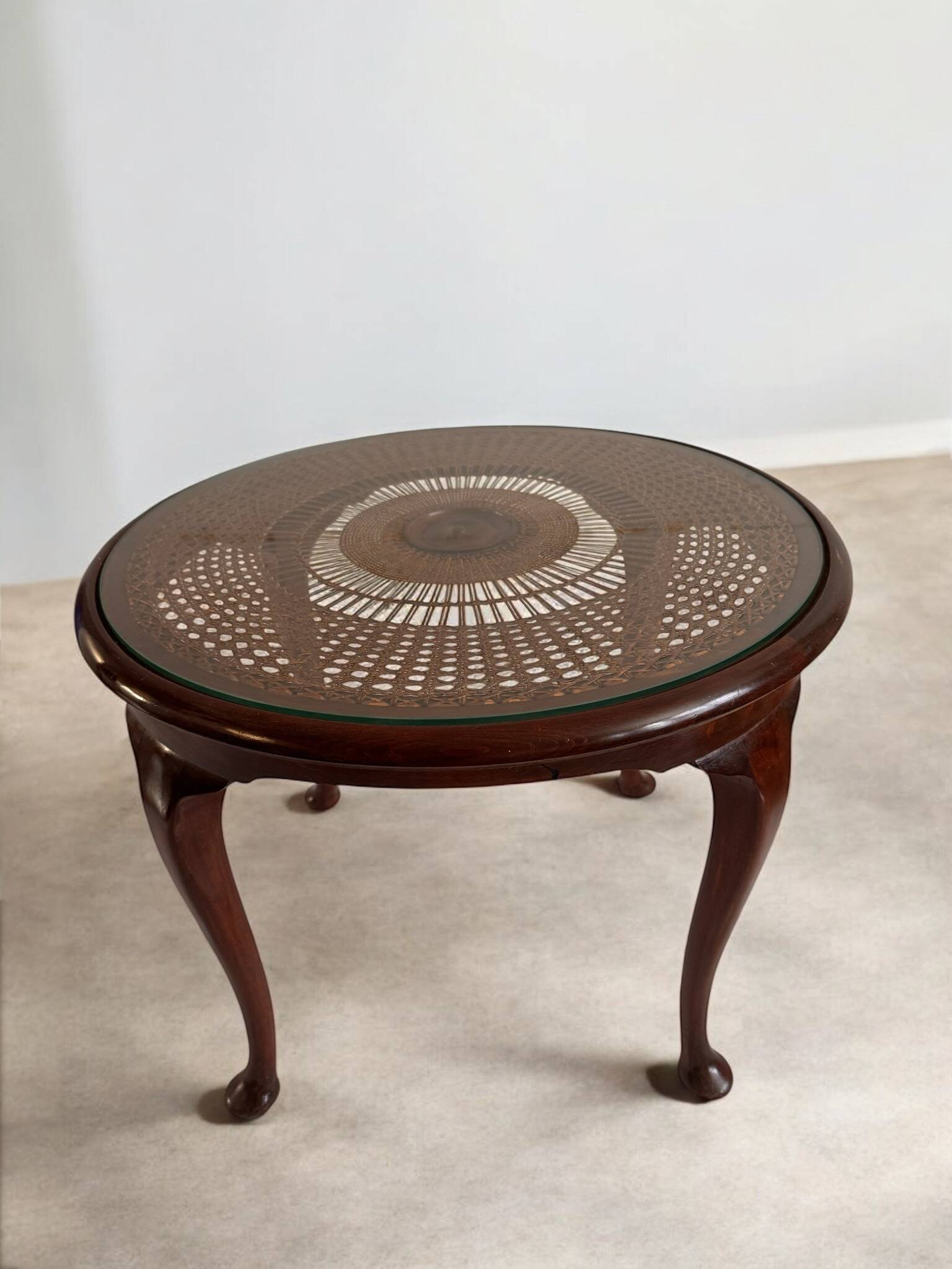 Table basse années 1940 cannage rotin colonial
