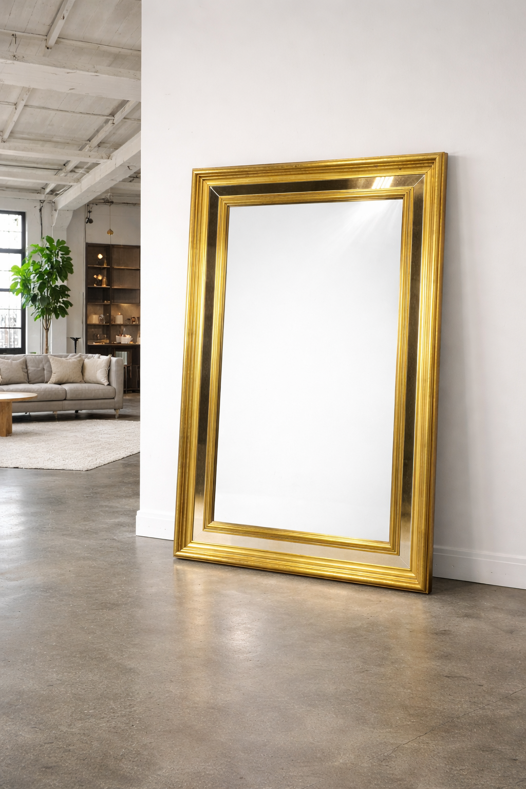 Miroir vintage en bois doré XL, années 1970
