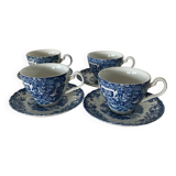 4 Coaching Scenes Blue Tea Cups and Saucers by Johnson Bros Ireston