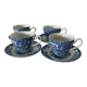 4 Coaching Scenes Blue Tea Cups and Saucers by Johnson Bros Ireston