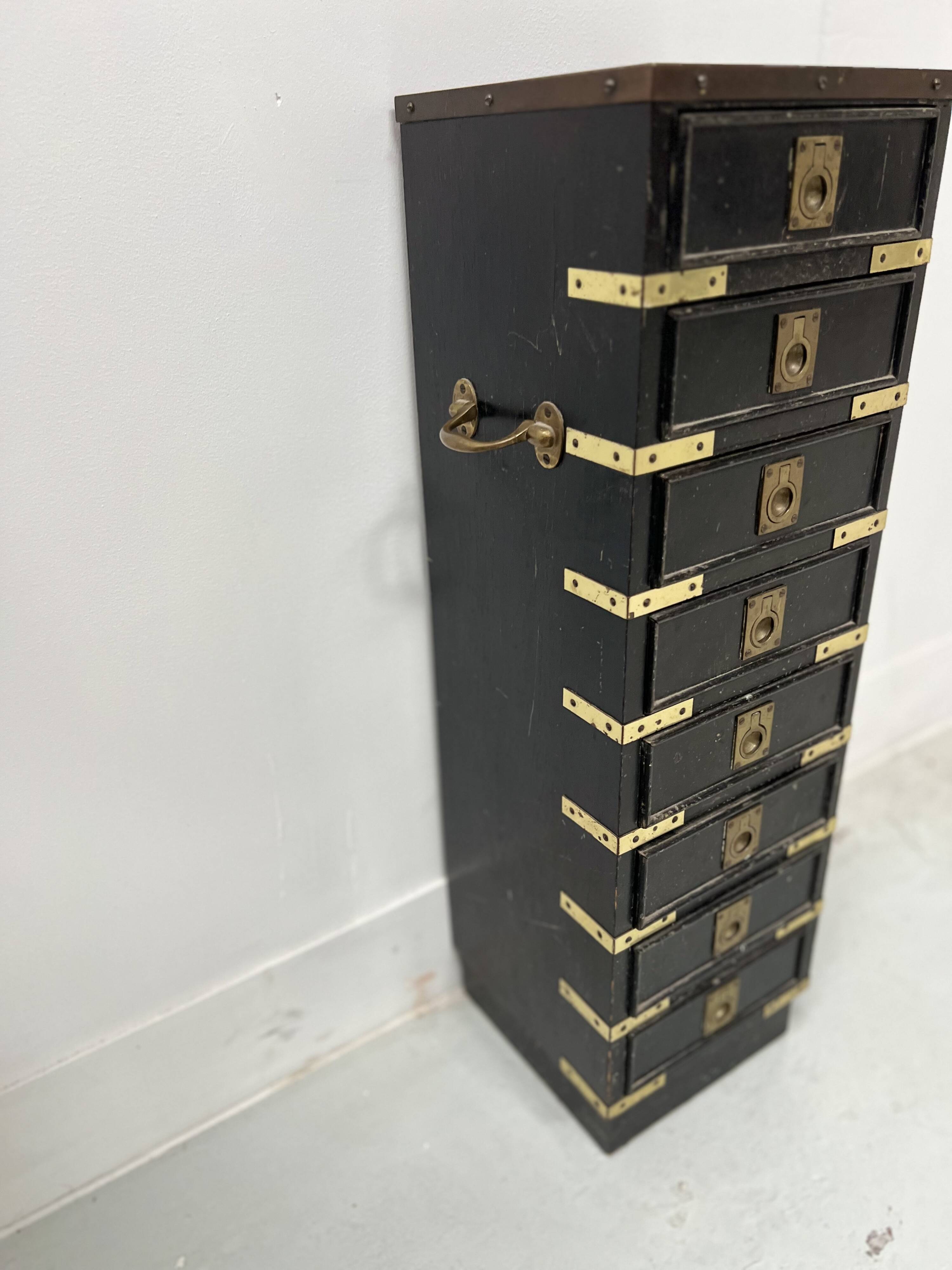 20th Century Black Wooden Cabinet with Eight Small Drawers