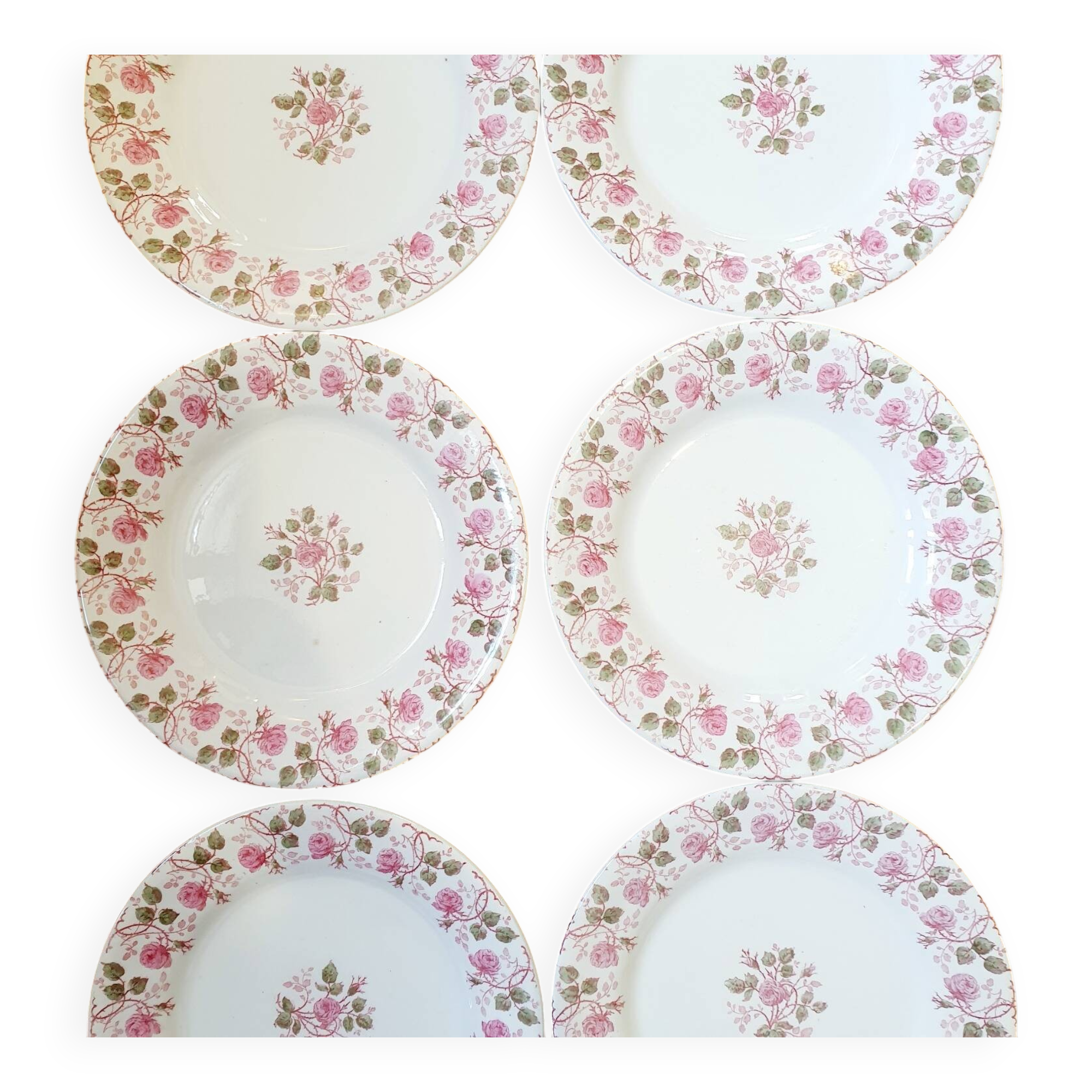 6 plates Terre de Fer Gien Garland of Roses