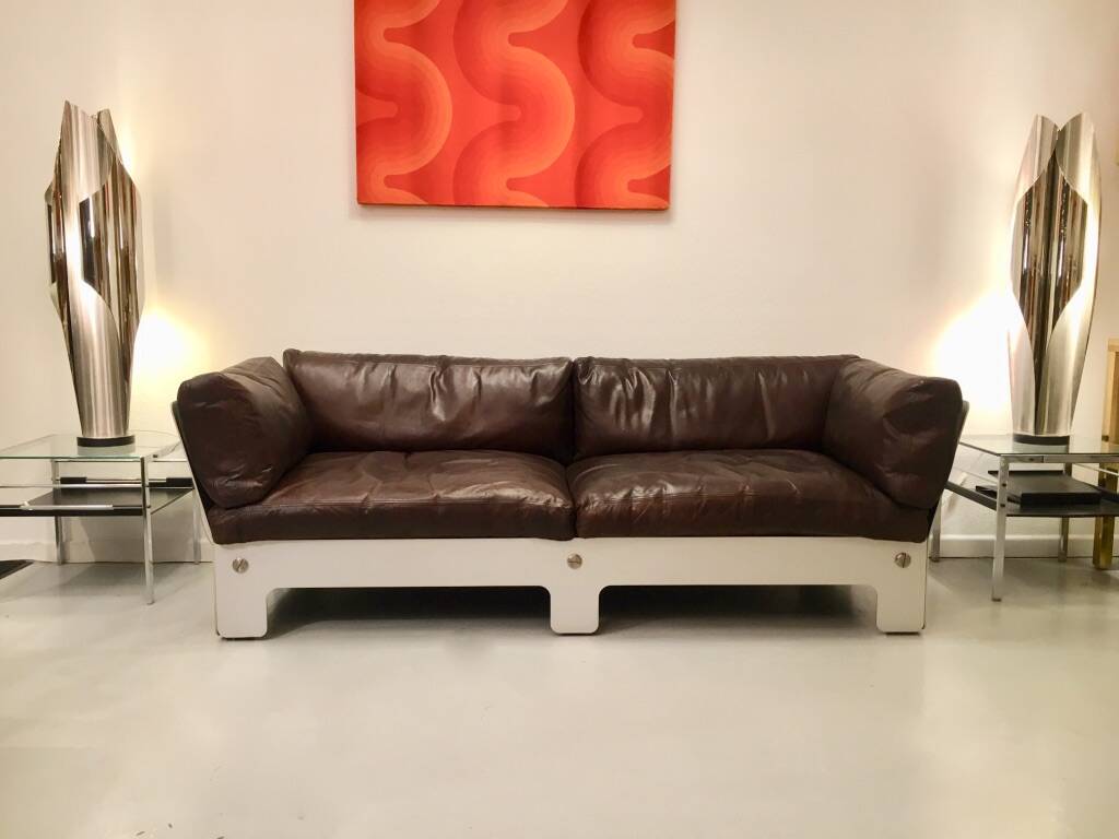 Canapé 3 places cuir et aluminium anodisé Sigurd Ressel 1968