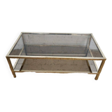 Gold chrome coffee table with double smoked glass tops 1970s