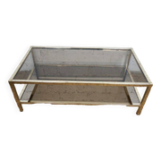 Gold chrome coffee table with double smoked glass tops 1970s