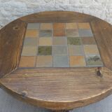 Coffee table, round, pine and sandstone tiles
