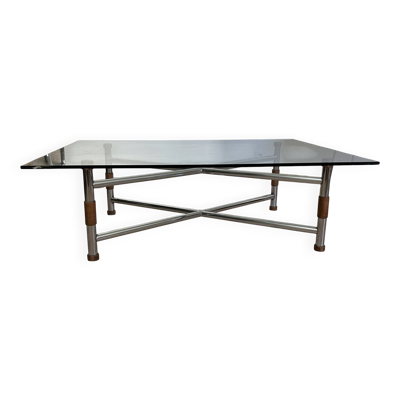 Grande table basse relevable / modulable « Up & Down » vintage – Design italien verre & chrome