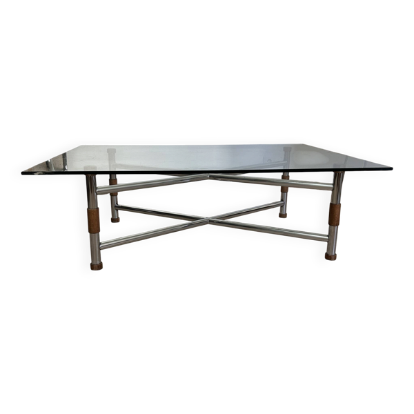 Grande table basse relevable / modulable « Up & Down » vintage – Design italien verre & chrome