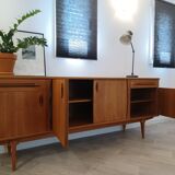 Scandinavian teak row 50s-60s, French manufacture signed Eros