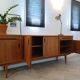 Scandinavian teak row 50s-60s, French manufacture signed Eros