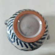 Fajalauza earthenware sugar bowl with handles, Granada, Spain, circa 1970