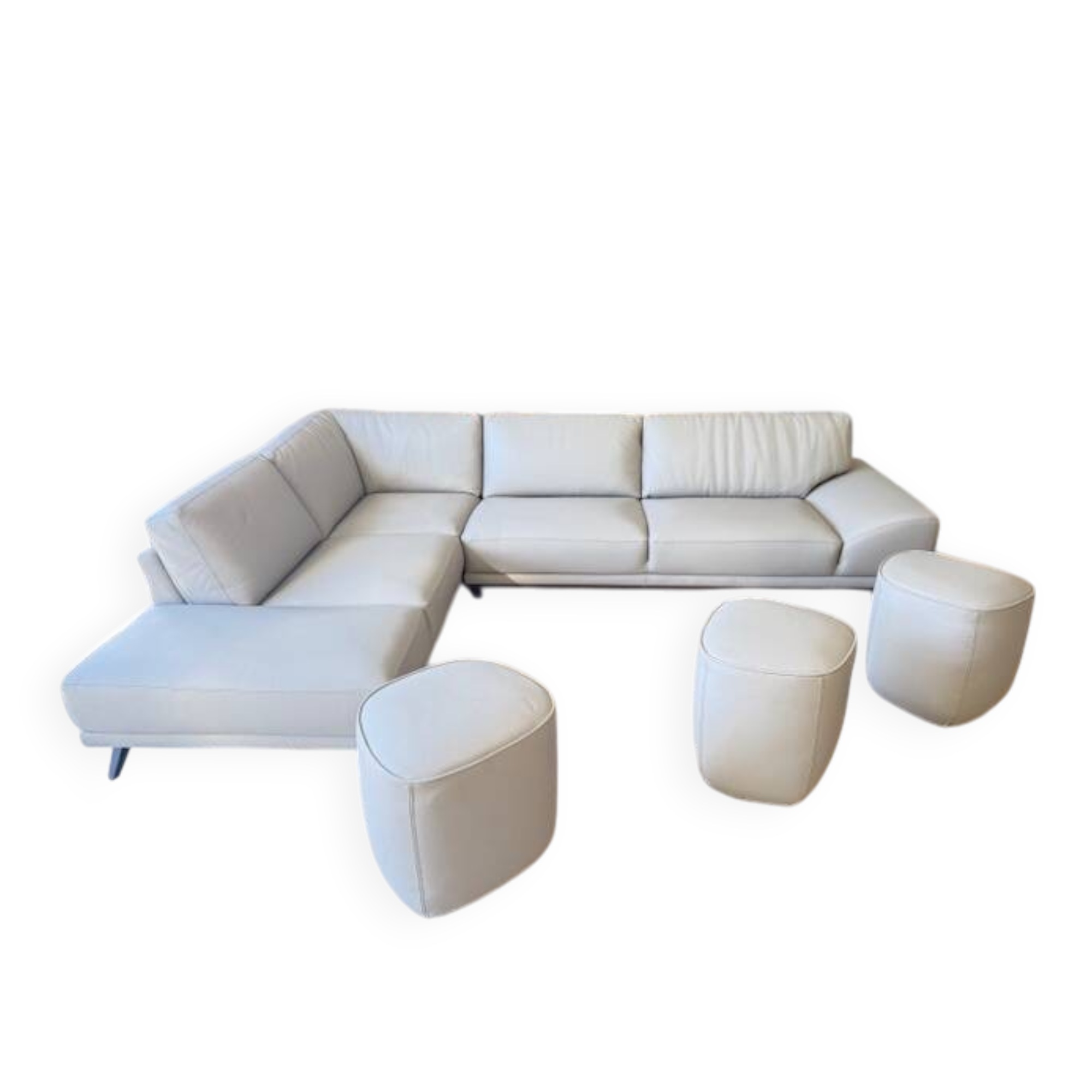 Roche bobois evidence corner sofa medium grey and 3 poufs