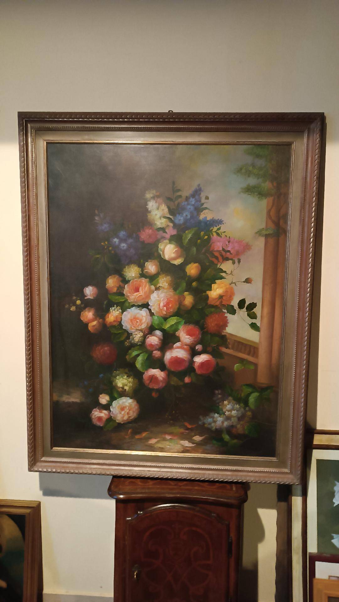 Grand tableau - huile sur toile - vase de fleurs - signé Arcangelo Monzio Compagnoni