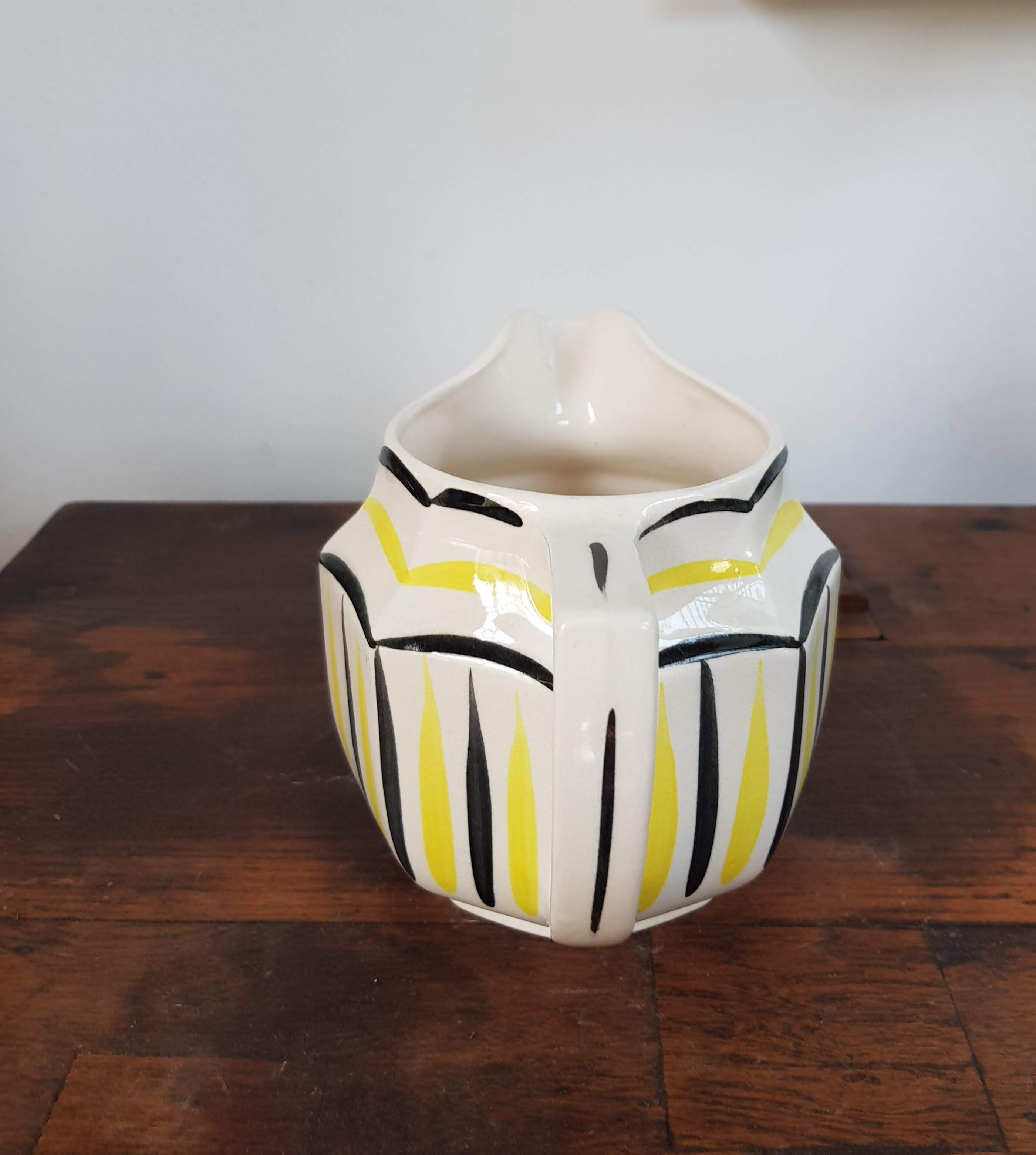 Vintage Ceramic Jug with Yellow and Black Decoration