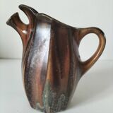 Vintage Belgian ceramic sculptural pitcher in chocolate brown.