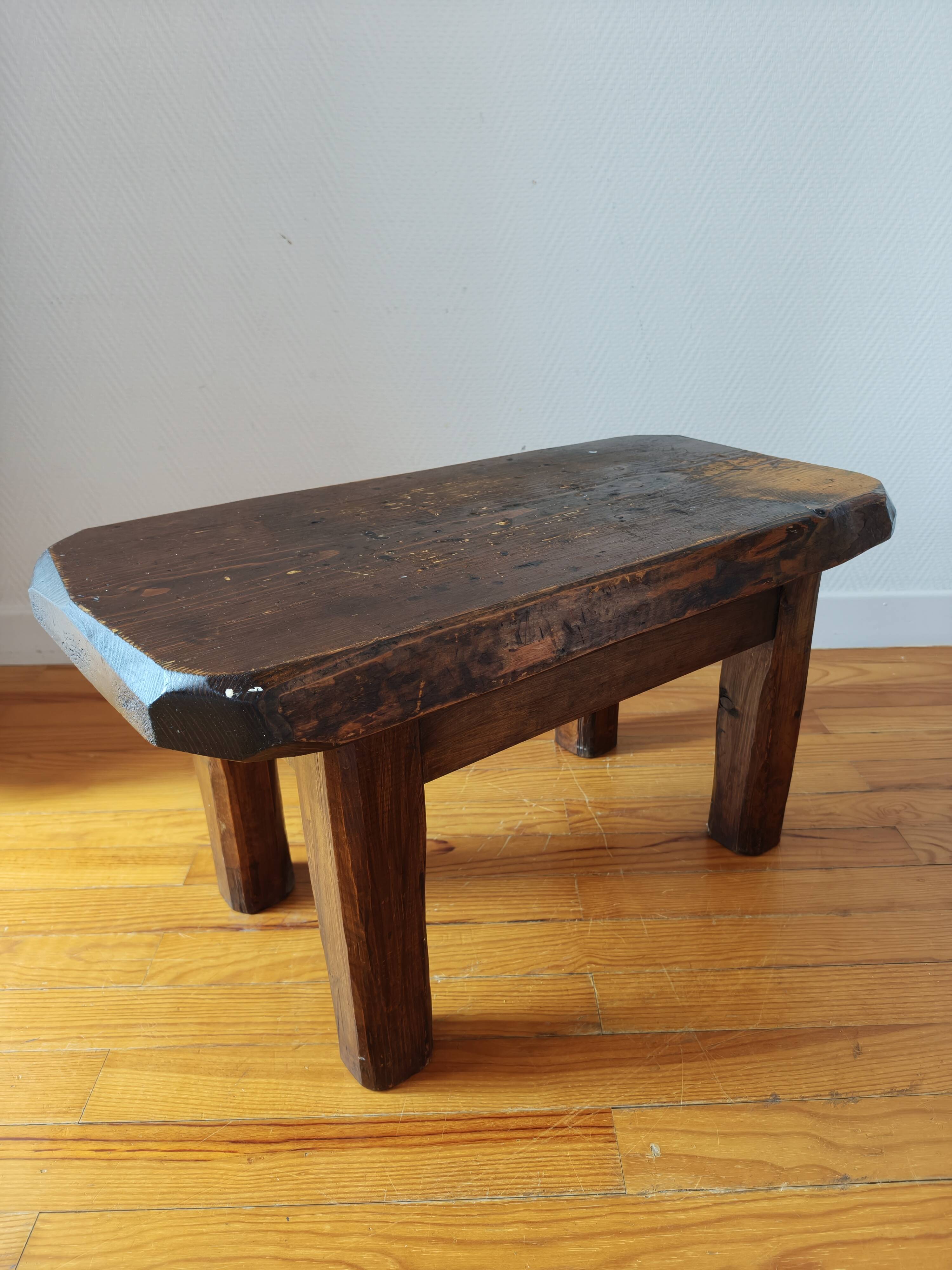 Brutalist coffee table made of solid wood – Handcrafted – 1960s-70s