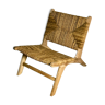 Low armchair in raw wood with seat and mulched backrest
