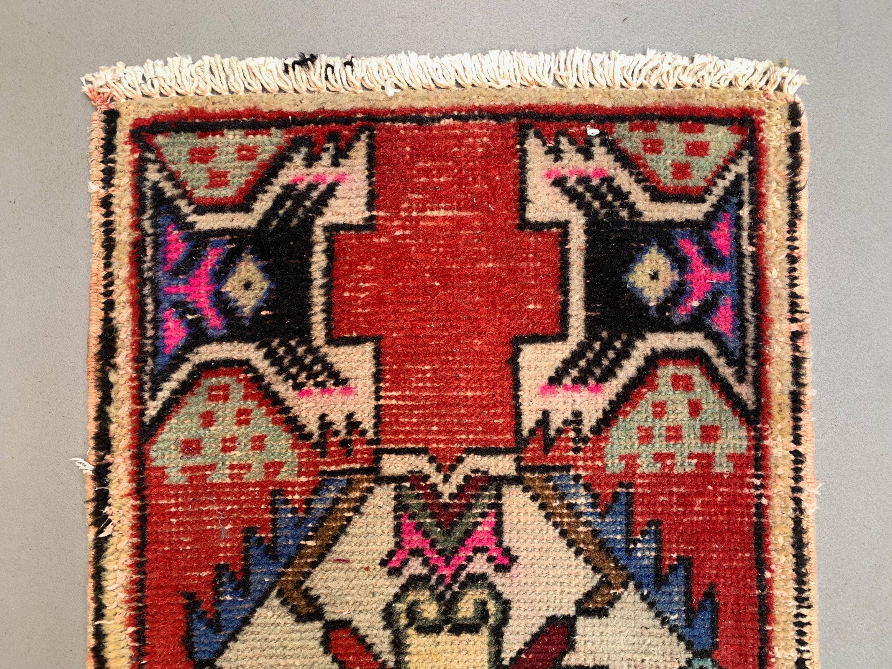 Small Vintage Turkish Rug 92x49 cm, Short Runner, Tribal, Shabby, Mini Carpet