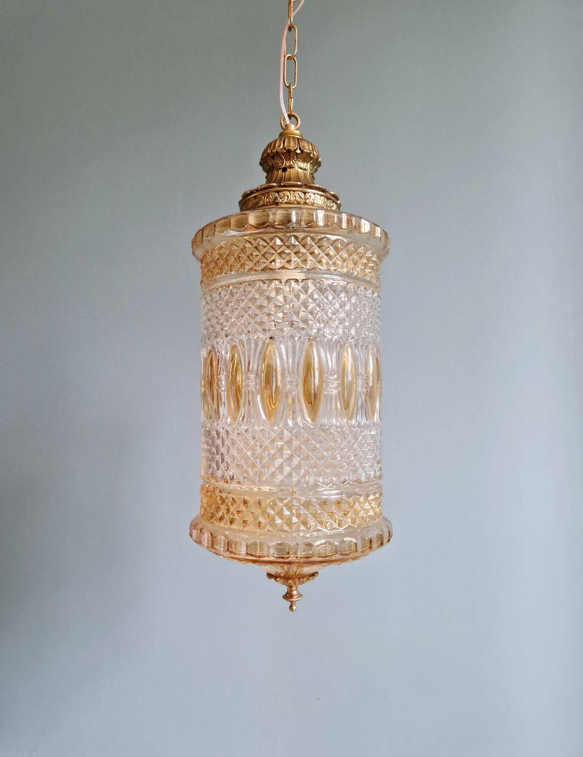 Glass and brass pendant light, 1960s