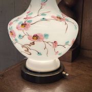 Napoleon III lamp in white opaline and painted with floral decoration - late 19th century