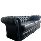Chesterfield seat/sofa/settee in sturdy black leather
