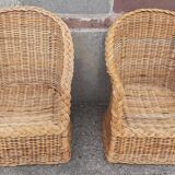 Pair of wicker and rattan armchairs.