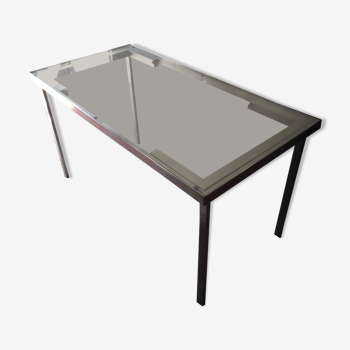 Convertible table, Italian design in brushed steel and glass (1970s)