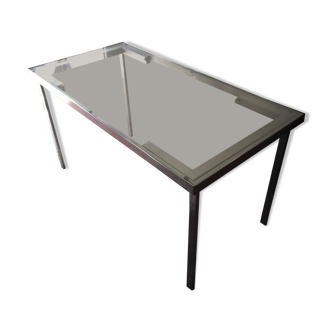 Table convertible design italien en acier brossé et verre (1970s)