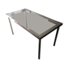 Convertible table, Italian design in brushed steel and glass (1970s)