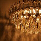 Lustre en laiton et cristal du milieu du siècle de Palwa