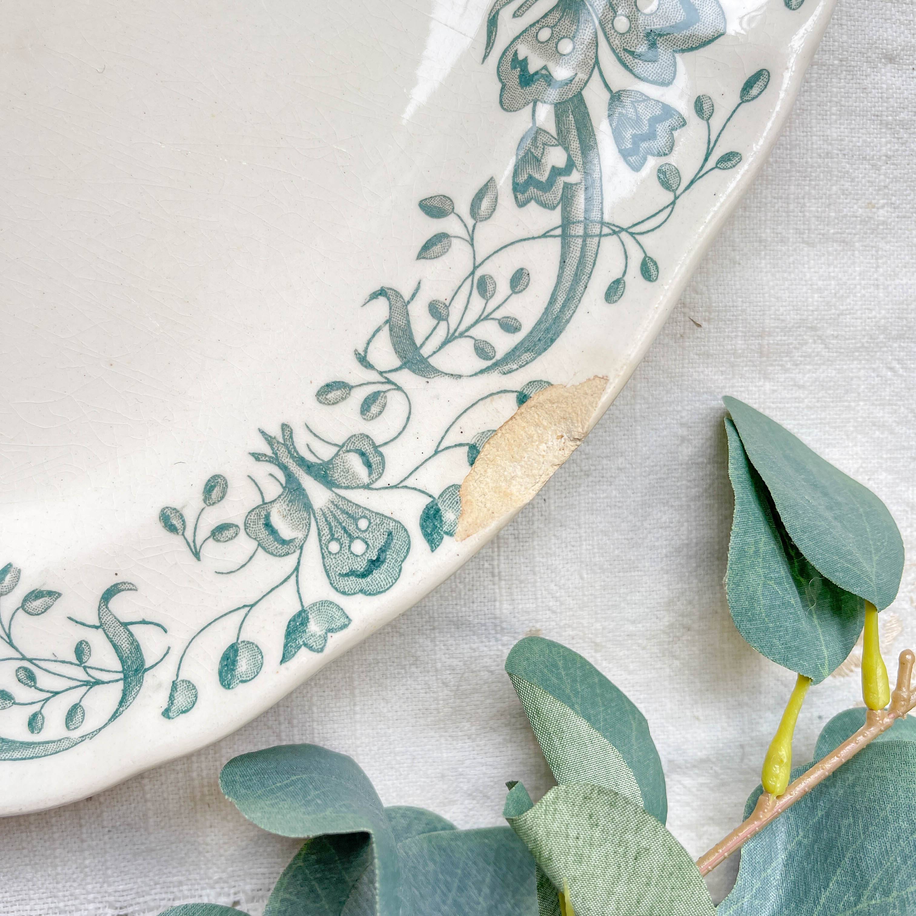 Antique oval dish from Terre de Fer "Figuig" – Longchamp 19th century