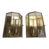 Pair of wall sconces in gold-plated brass with bevelled glass, Italian.