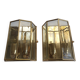 Pair of wall sconces in gold-plated brass with bevelled glass, Italian.
