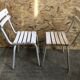 Pair Old Garden Chair Metal Structure + Vintage White Wood Slats